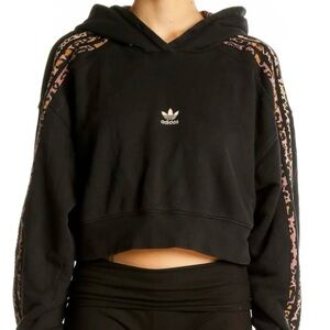 Adidas Women's Cropped Black Hoodie & Pants with Patterned Accent Trim